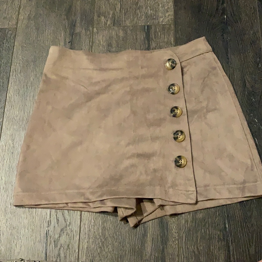 Suede button front skort